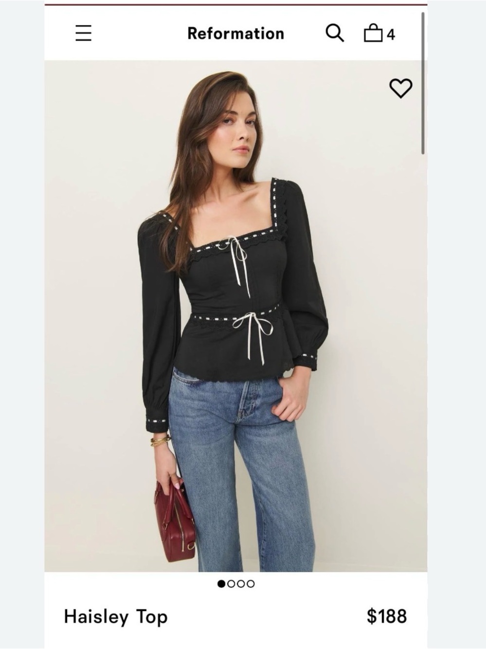 Reformation Haisley Black Square-Neck Top: Size 8